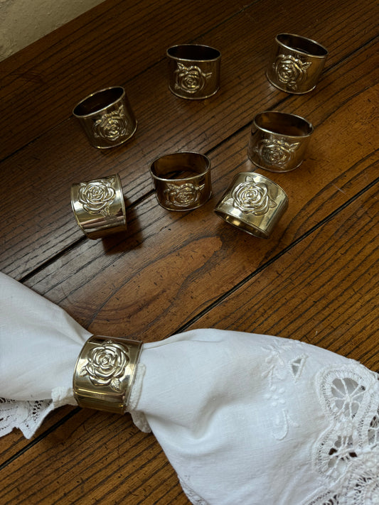 Set of 8 Silver Plated Rose Motif Napkin Rings