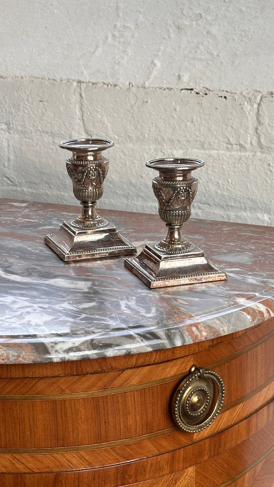 Pair of Antique Silver Sheffield Candle Holders