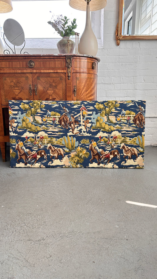 Vintage Western Fabric Stretched on Frame