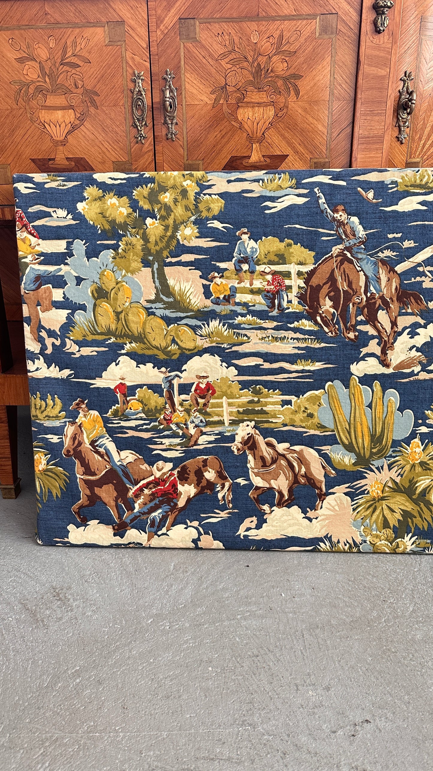 Vintage Western Fabric Stretched on Frame