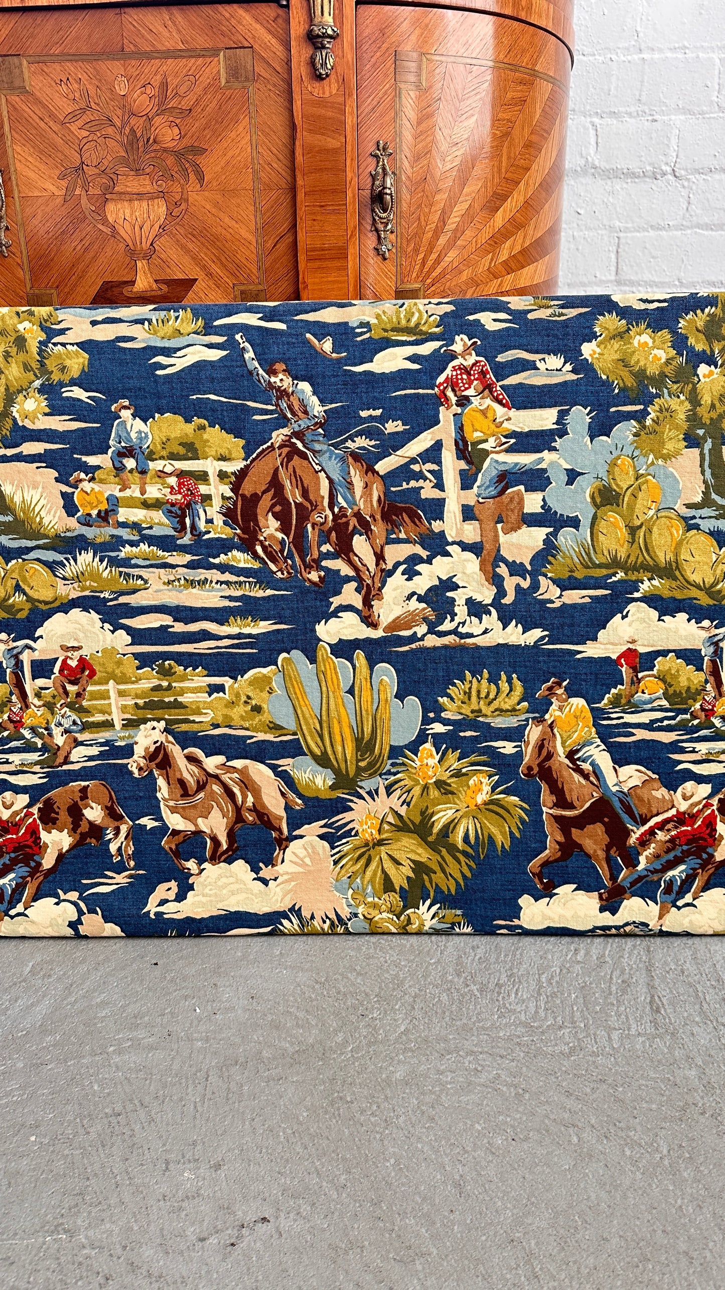 Vintage Western Fabric Stretched on Frame
