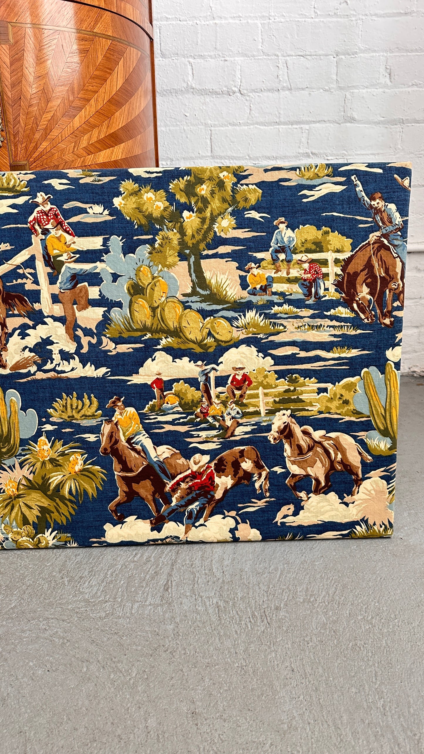 Vintage Western Fabric Stretched on Frame