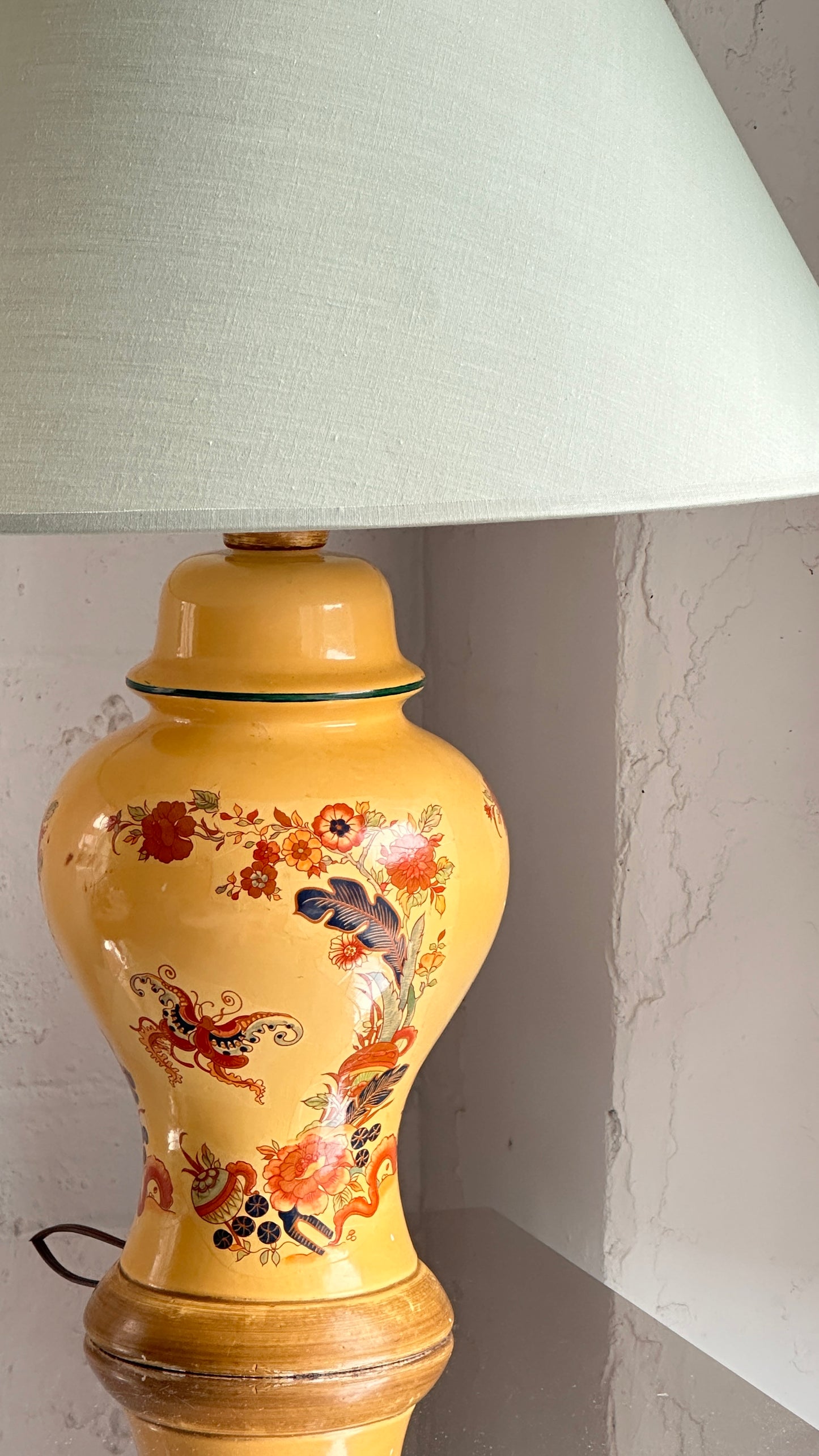 Vintage Floral Lamp with Mint Shade