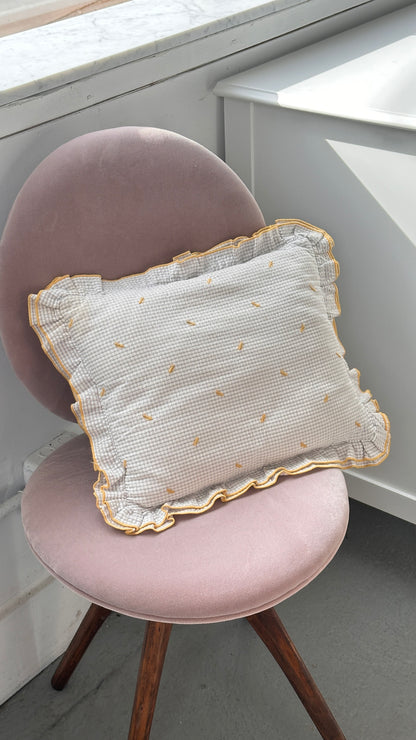Ruffled Throw Pillow with Embroidered Ants