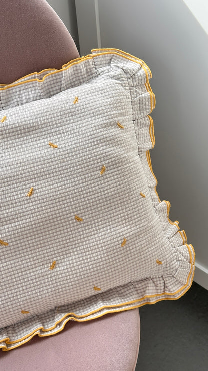 Ruffled Throw Pillow with Embroidered Ants