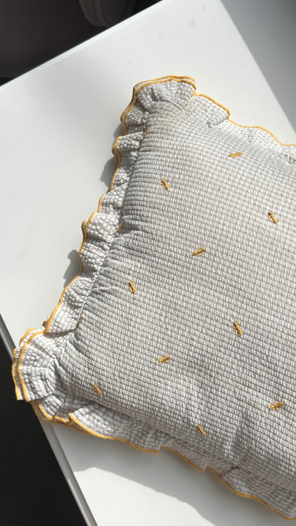 Ruffled Throw Pillow with Embroidered Ants