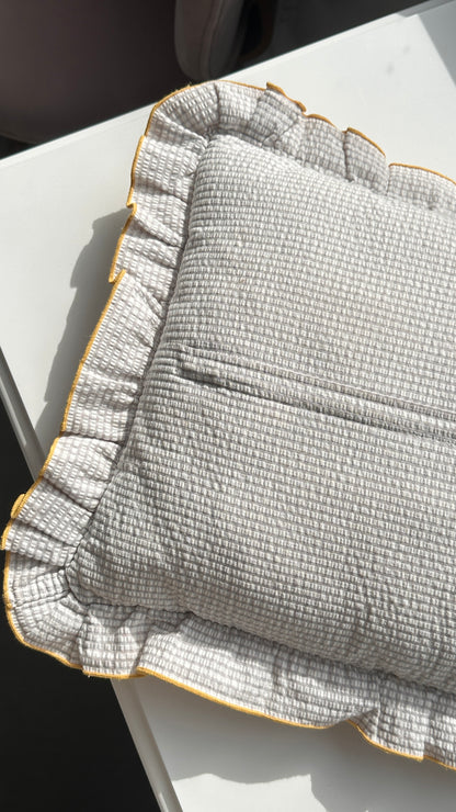 Ruffled Throw Pillow with Embroidered Ants