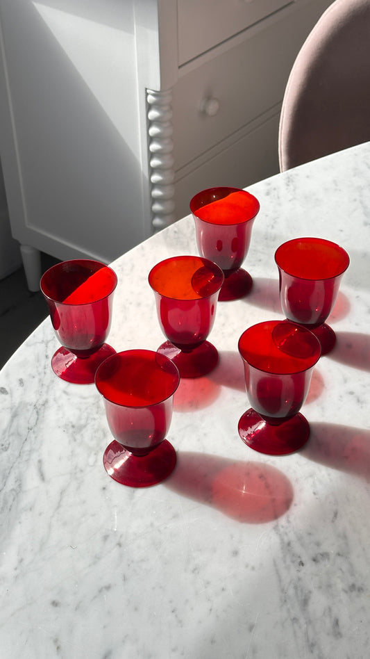 Set of 6 Vintage Cranberry Red Goblets