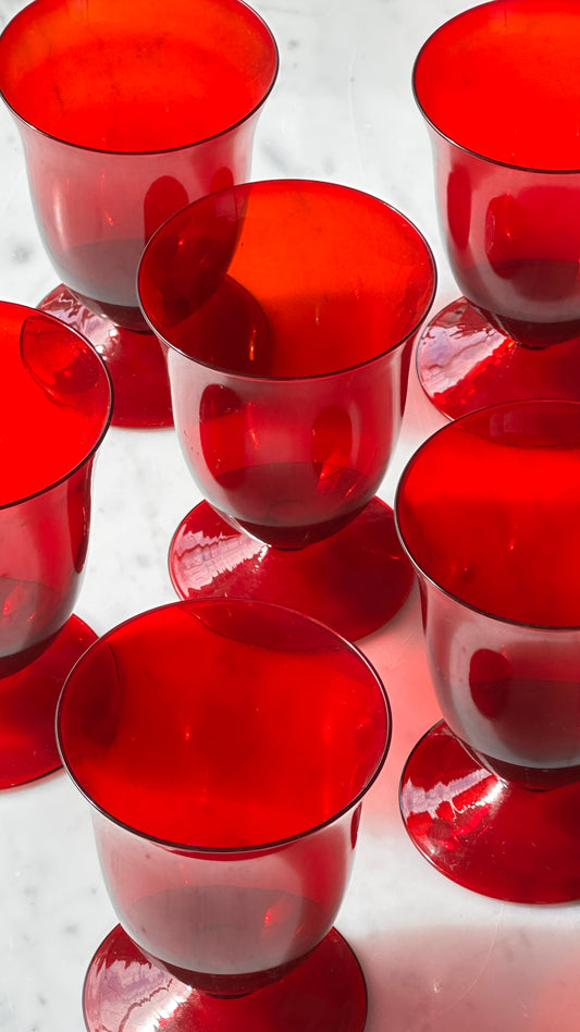 Set of 6 Vintage Cranberry Red Goblets