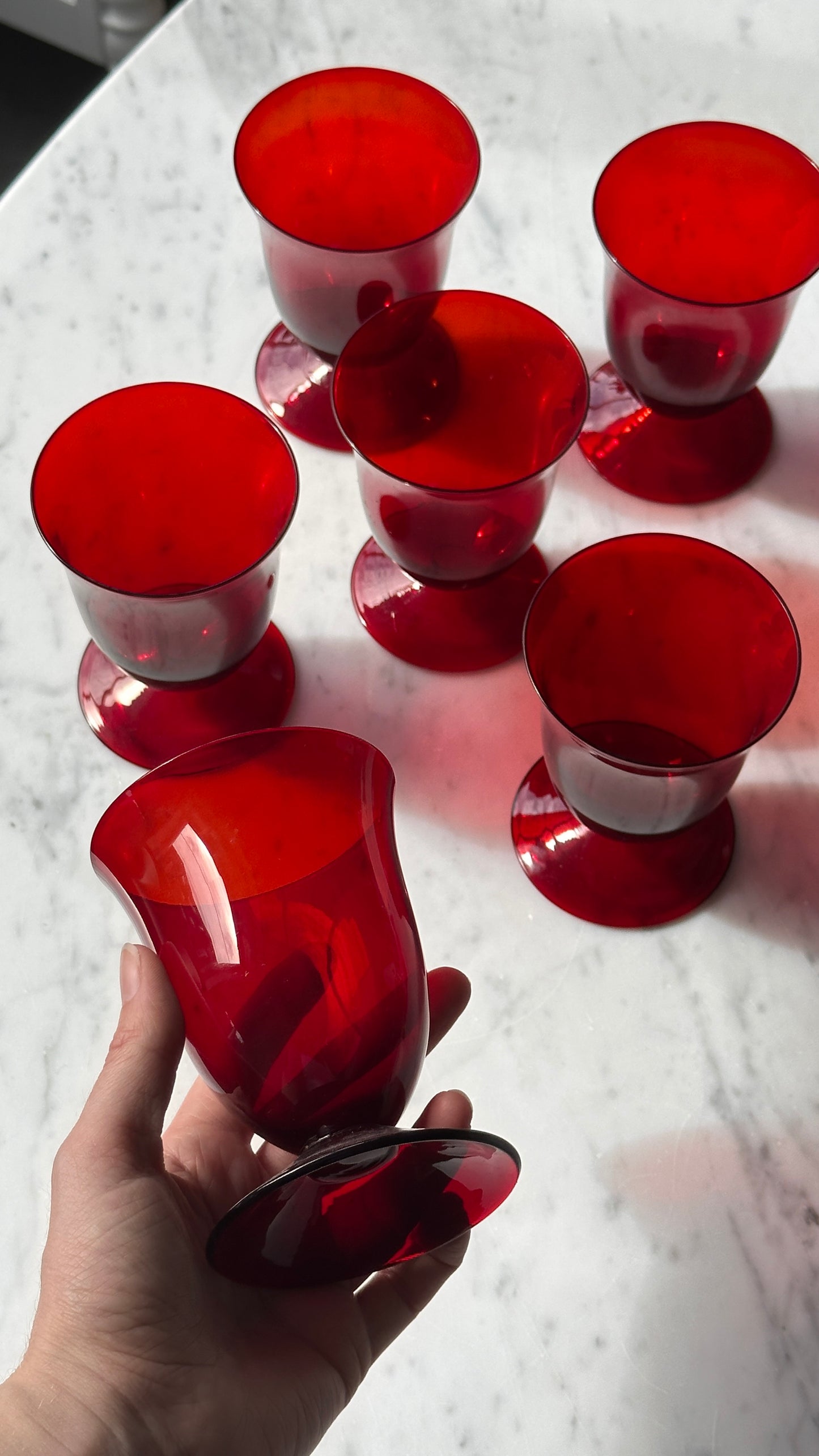 Set of 6 Vintage Cranberry Red Goblets