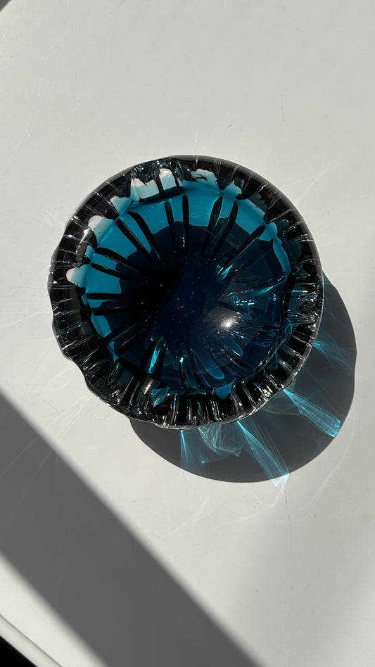 Vintage Blue Art Glass Ashtray