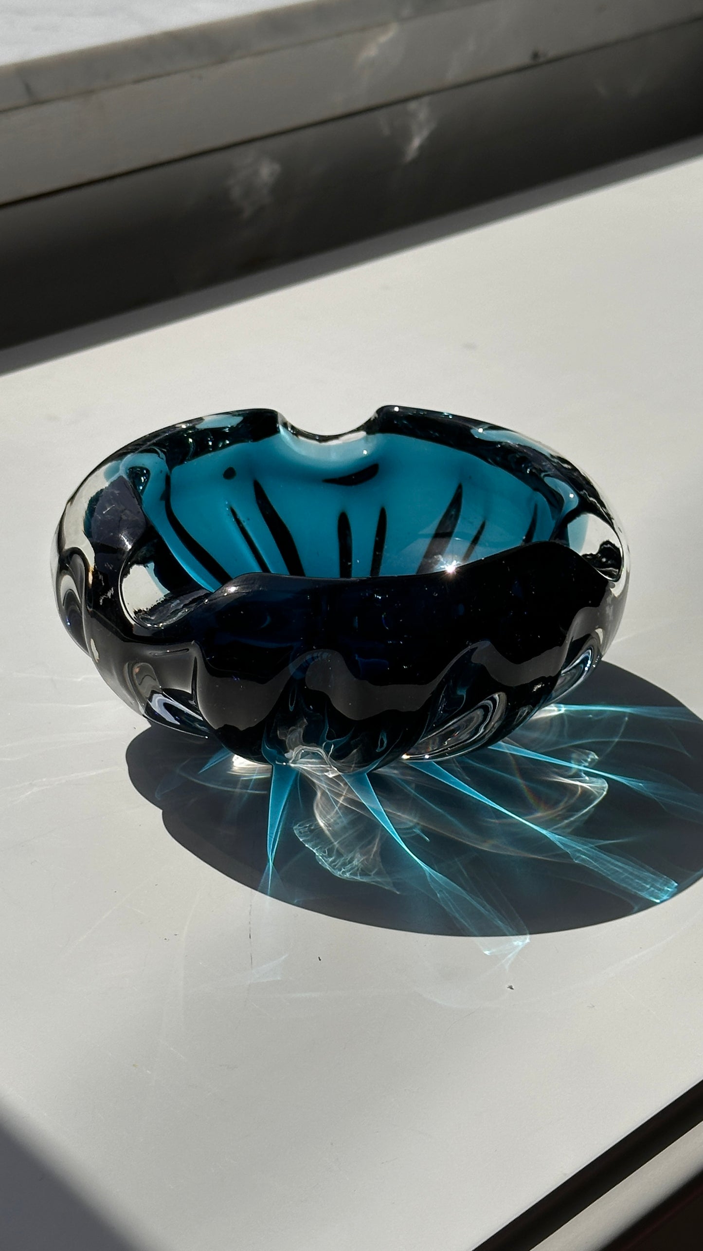 Vintage Blue Art Glass Ashtray