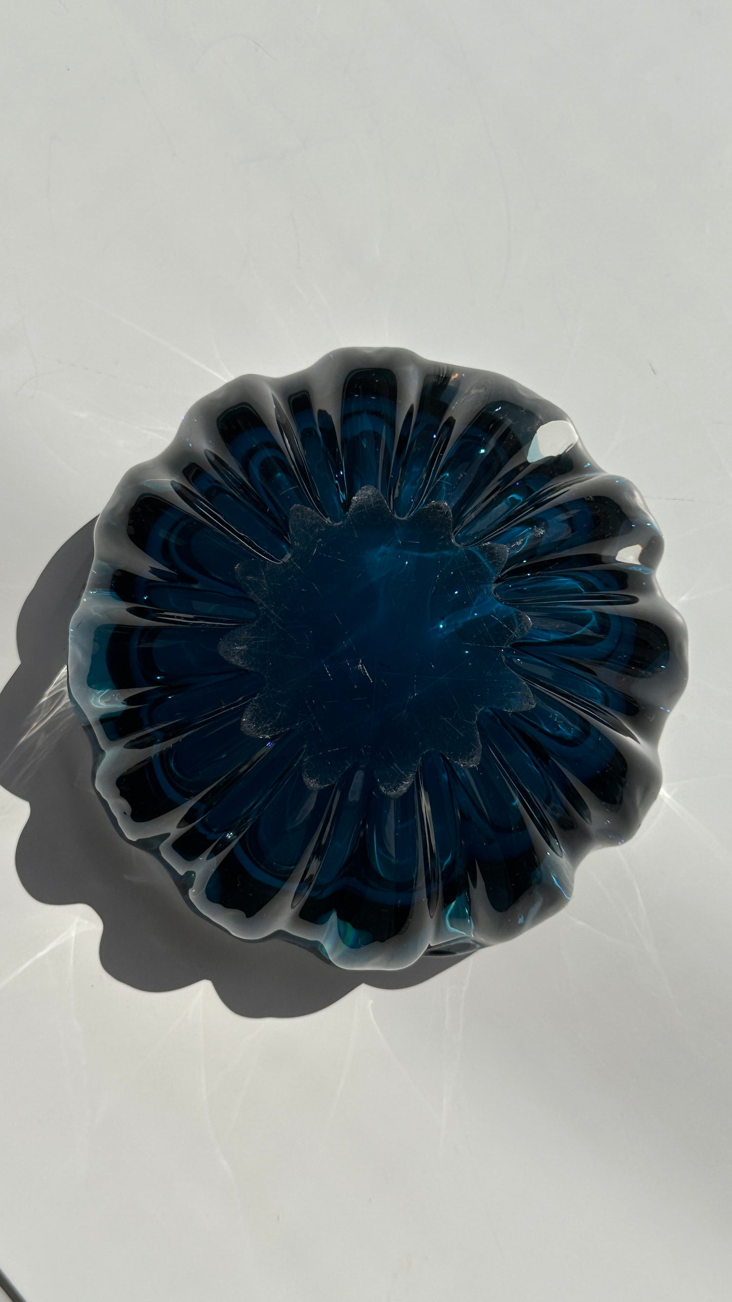 Vintage Blue Art Glass Ashtray