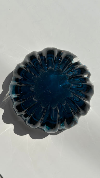 Vintage Blue Art Glass Ashtray