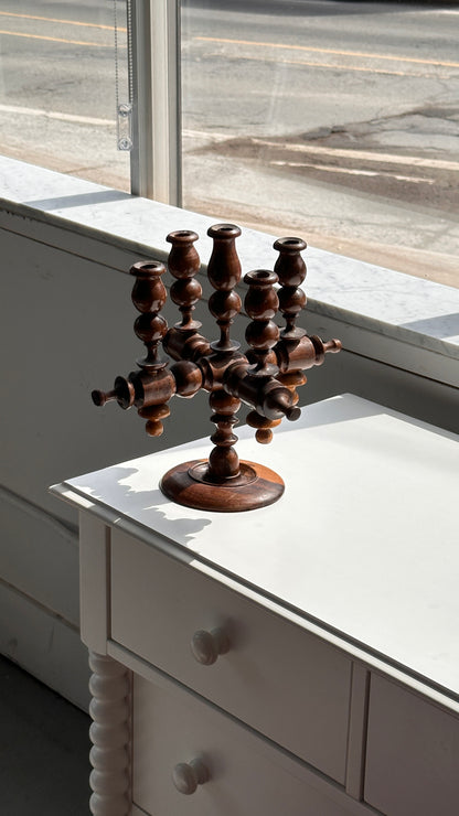 Vintage Turned Wooden Candelabra