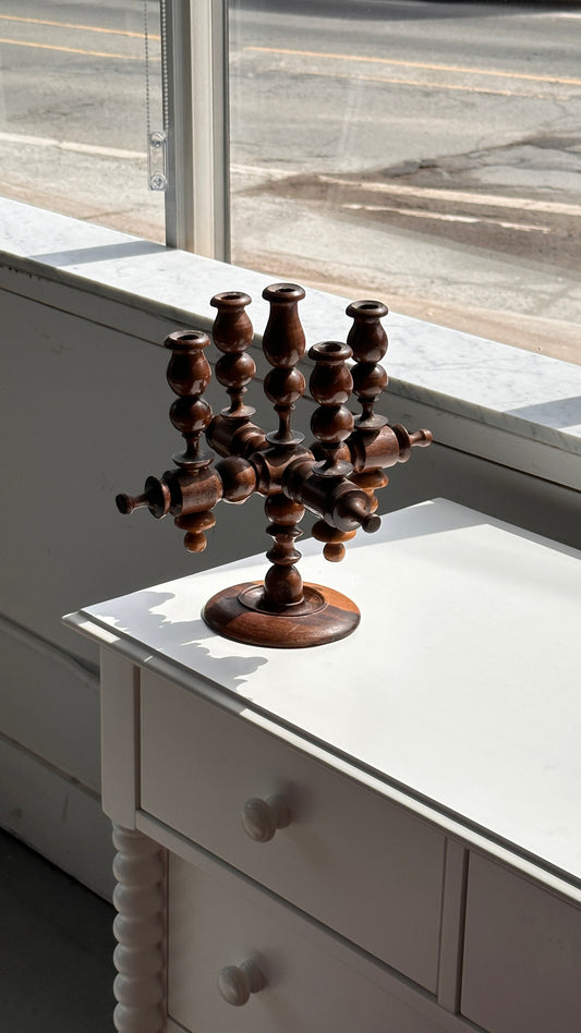Vintage Turned Wooden Candelabra