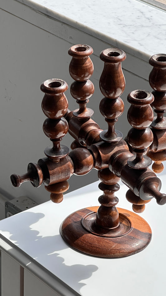 Vintage Turned Wooden Candelabra