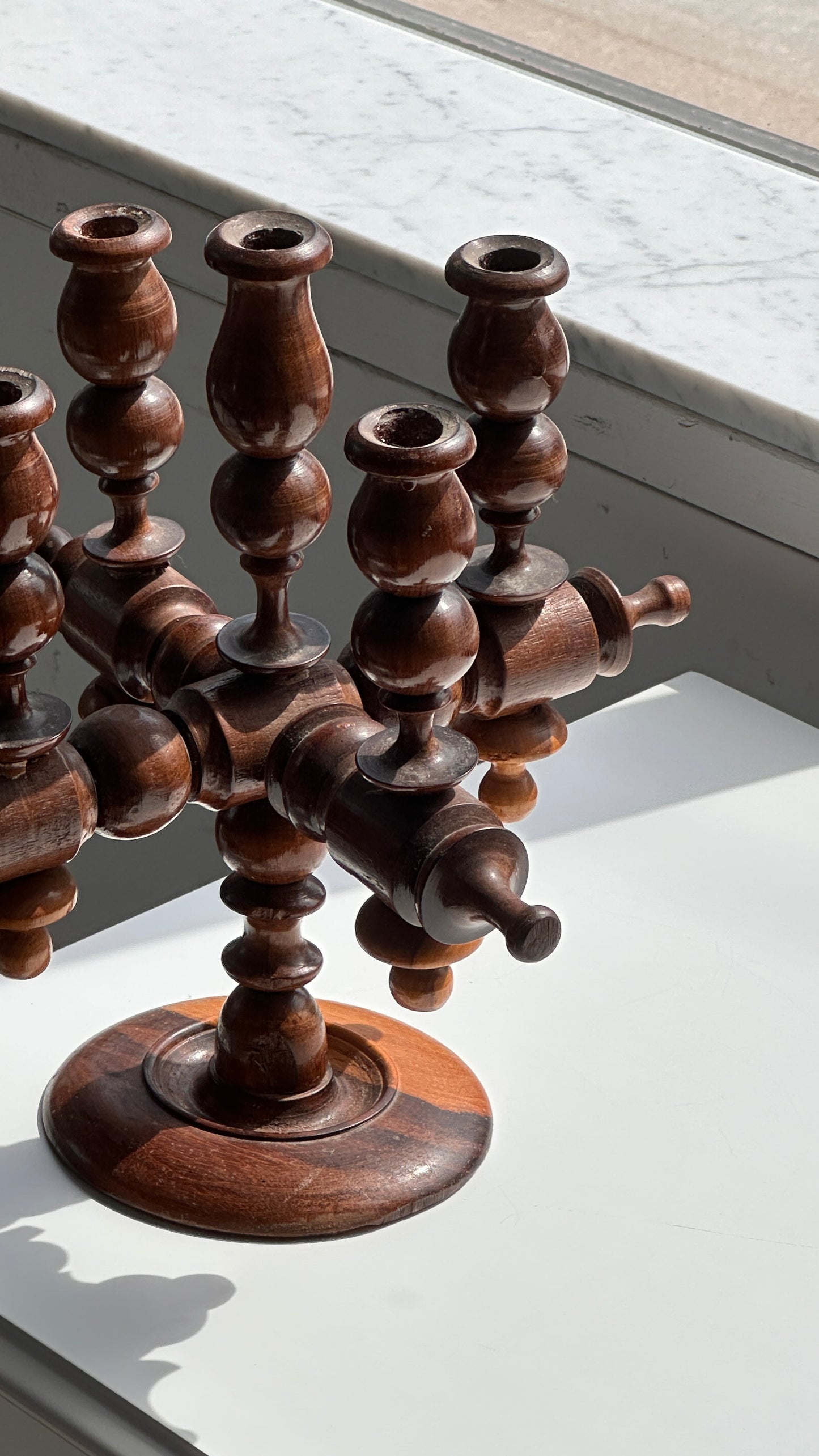 Vintage Turned Wooden Candelabra