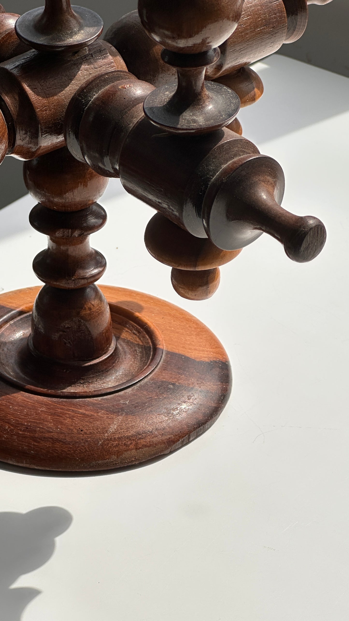 Vintage Turned Wooden Candelabra