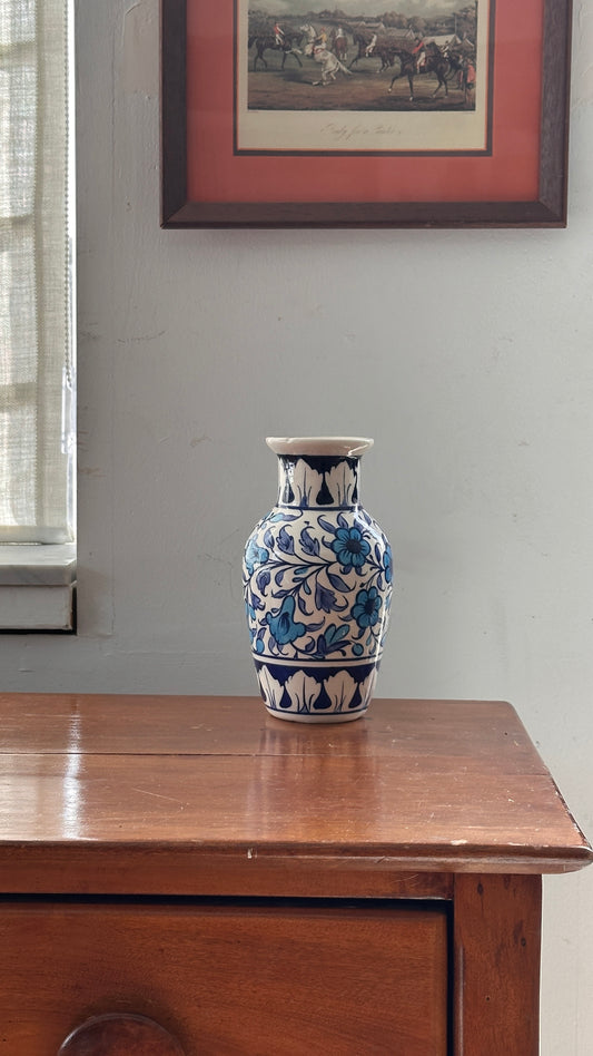 Hand Painted Blue Floral Ceramic Vase