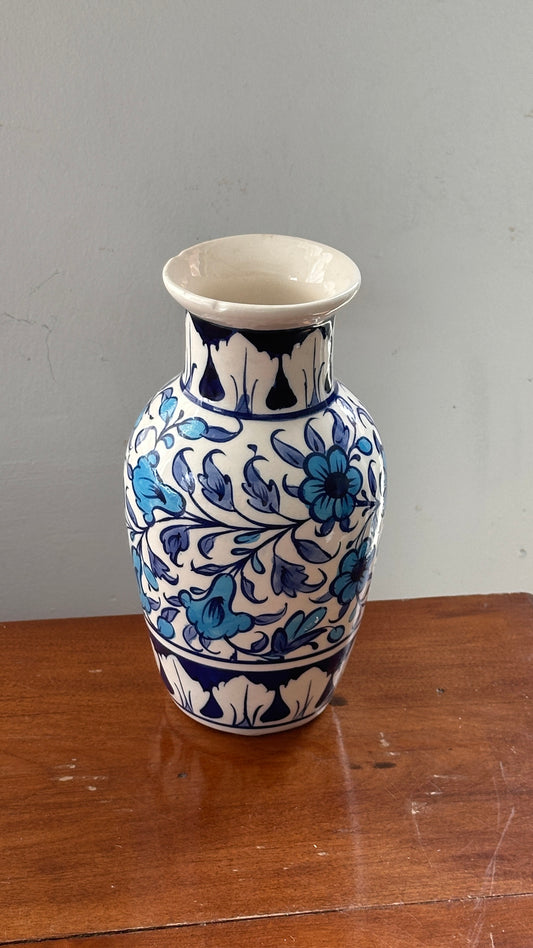 Hand Painted Blue Floral Ceramic Vase