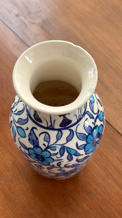 Hand Painted Blue Floral Ceramic Vase