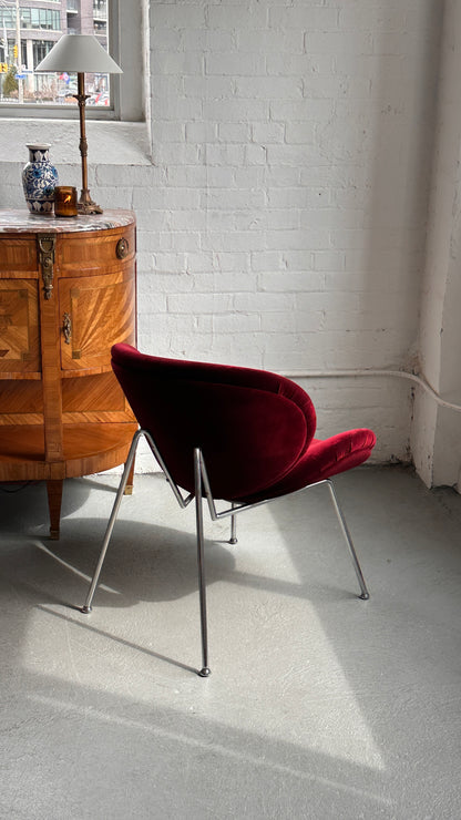 Reupholstered Velvet 'Orange Slice' Style Lounge Chair and Ottoman
