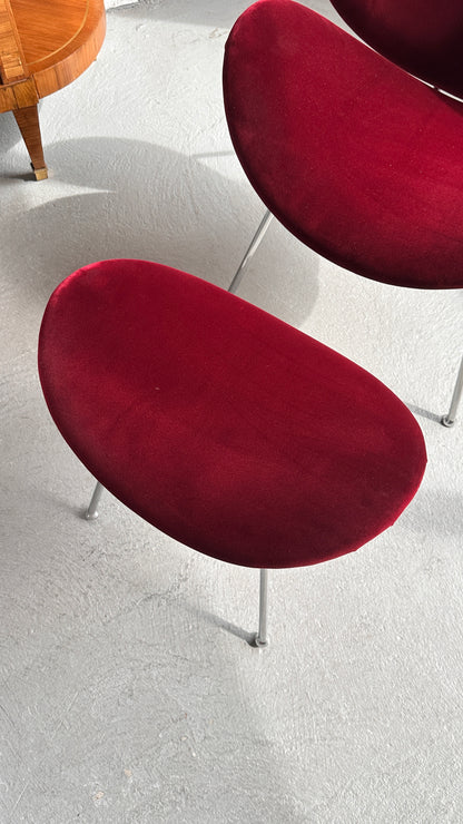 Reupholstered Velvet 'Orange Slice' Style Lounge Chair and Ottoman