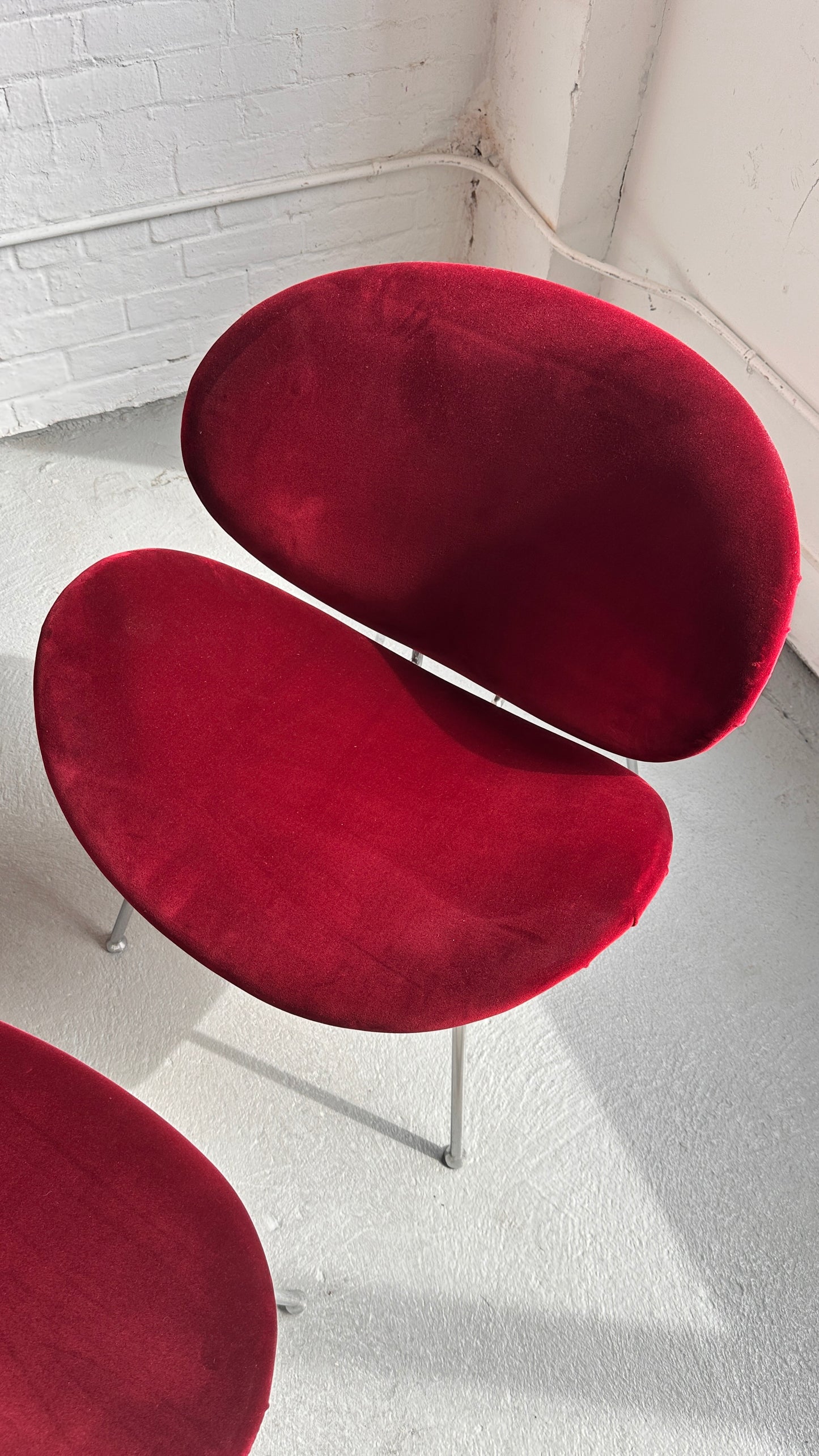 Reupholstered Velvet 'Orange Slice' Style Lounge Chair and Ottoman