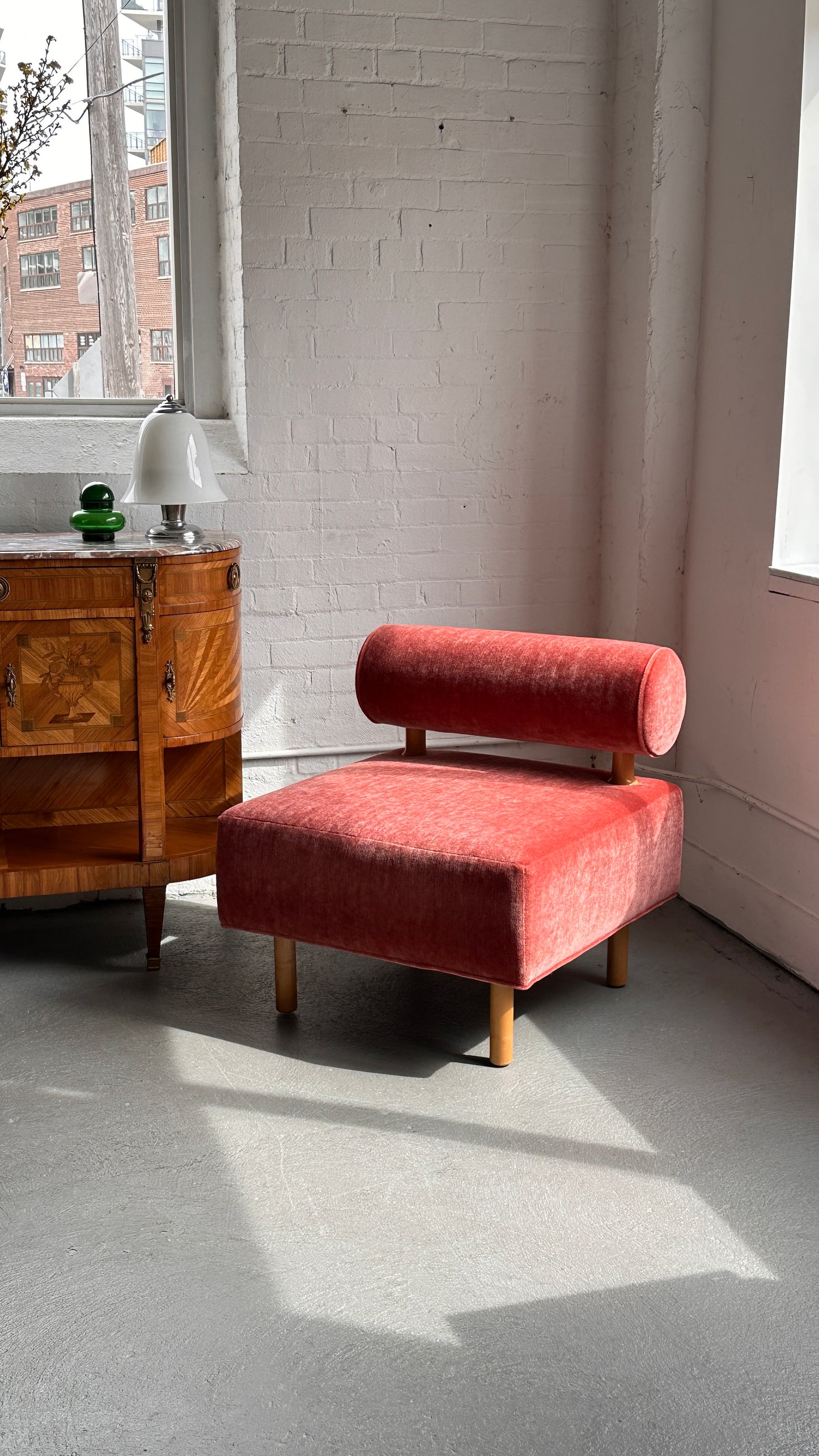 Reupholstered Mohair Bolster Back Lounge Chair