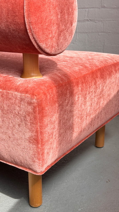 Reupholstered Mohair Bolster Back Lounge Chair