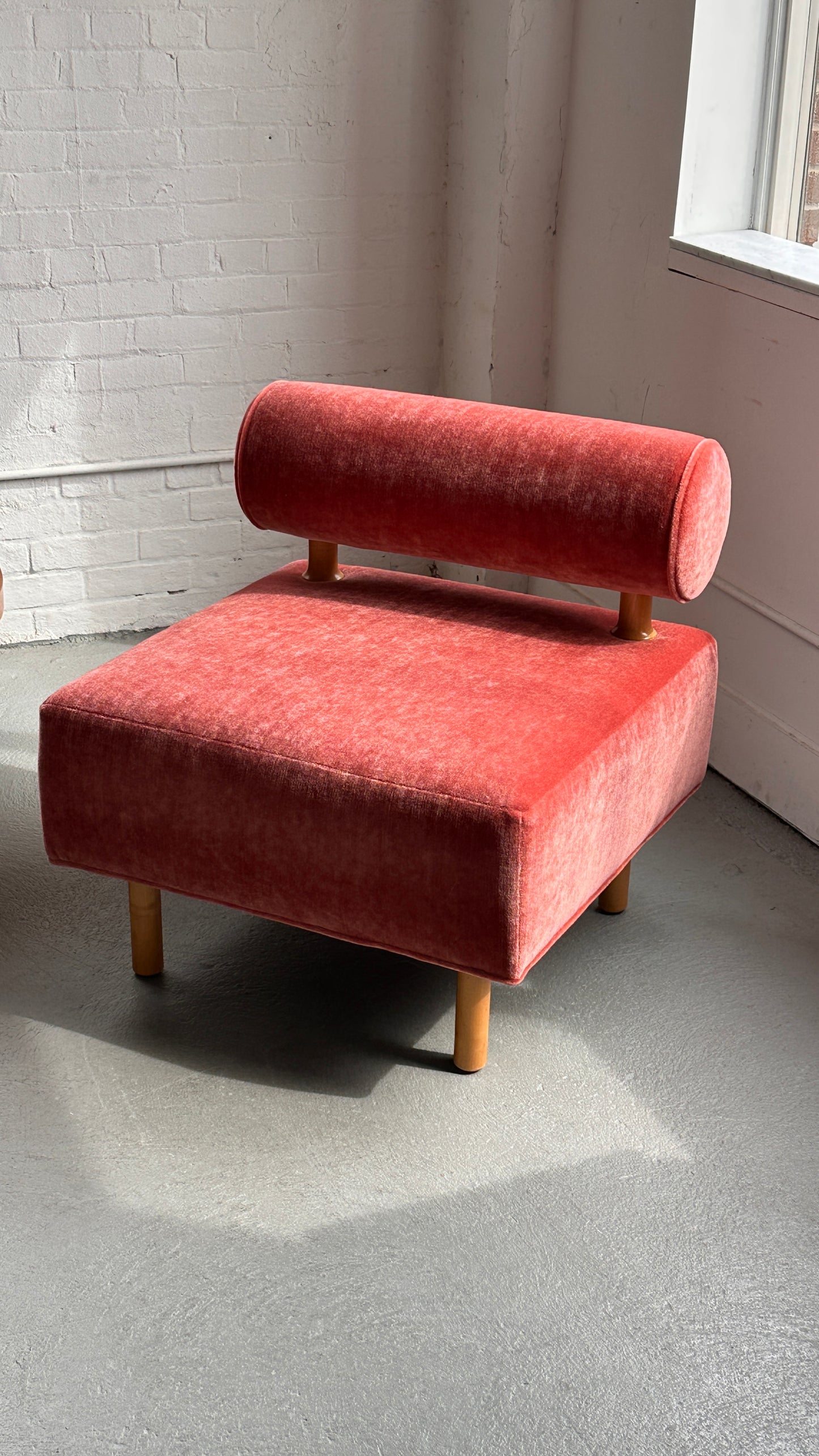 Reupholstered Mohair Bolster Back Lounge Chair