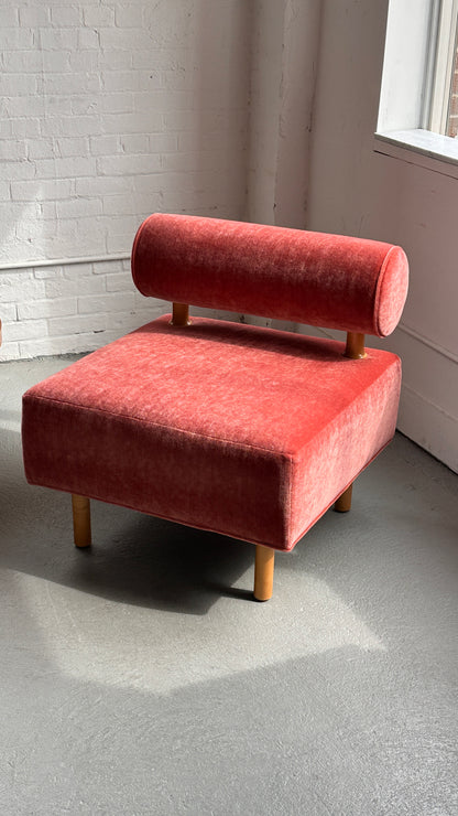 Reupholstered Mohair Bolster Back Lounge Chair