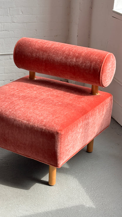 Reupholstered Mohair Bolster Back Lounge Chair