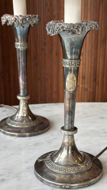 Pair of Antique Silver Table Lamps