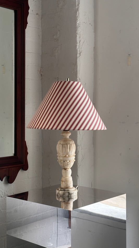 Marble Table Lamp with Striped Shade