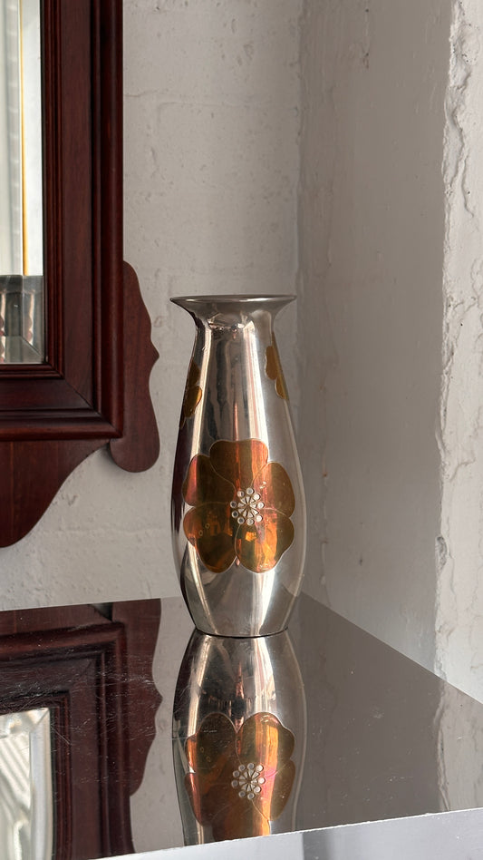 Decorative Steel Vase with Floral Details