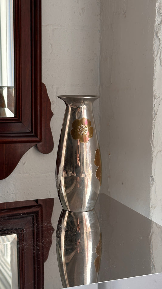 Decorative Steel Vase with Floral Details