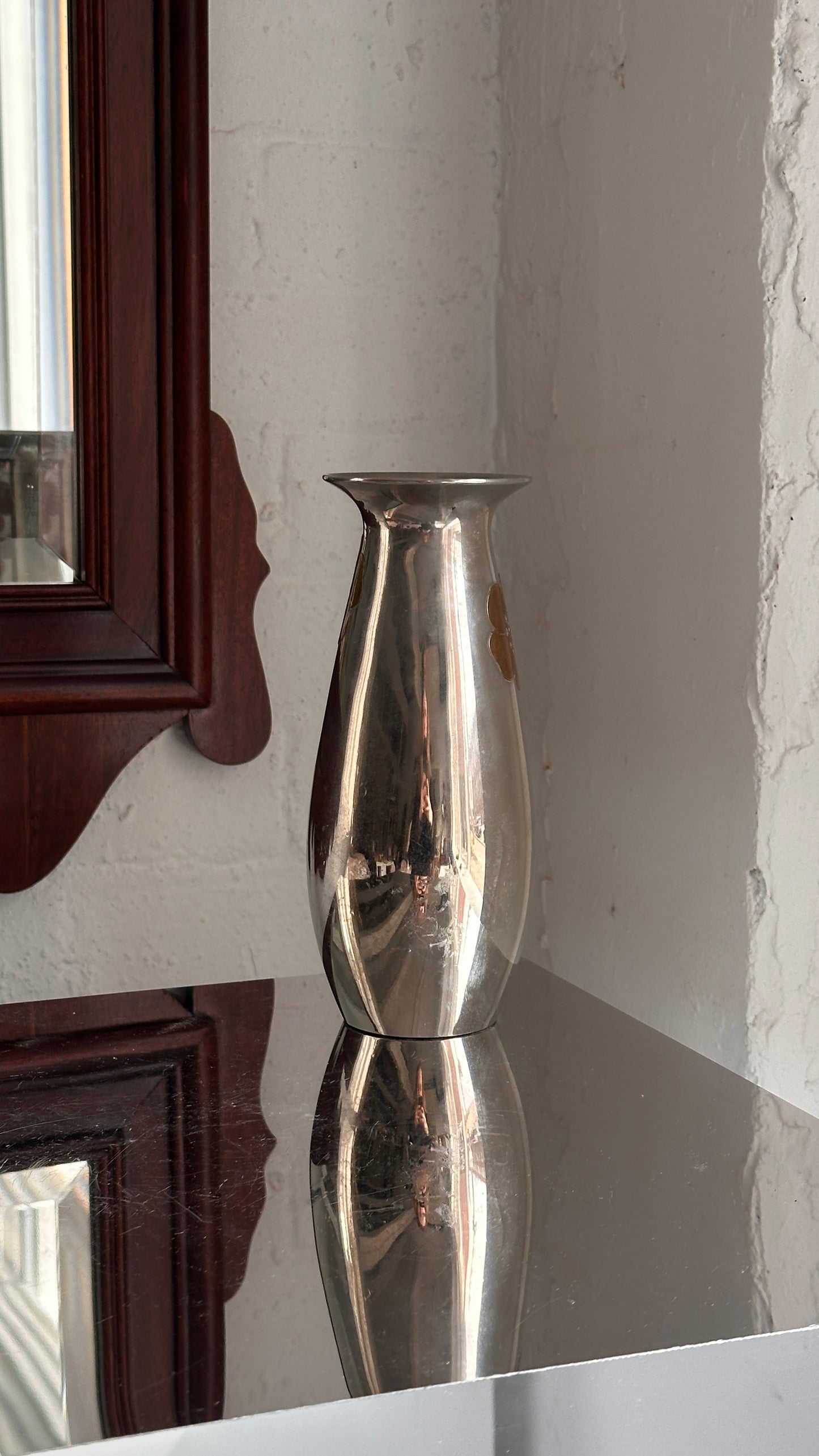 Decorative Steel Vase with Floral Details