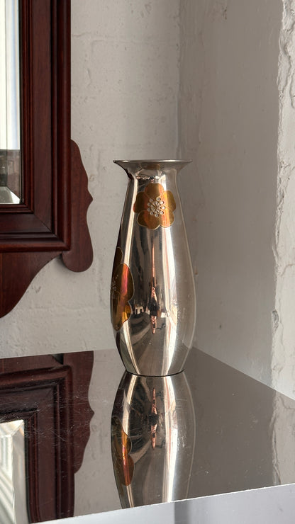Decorative Steel Vase with Floral Details