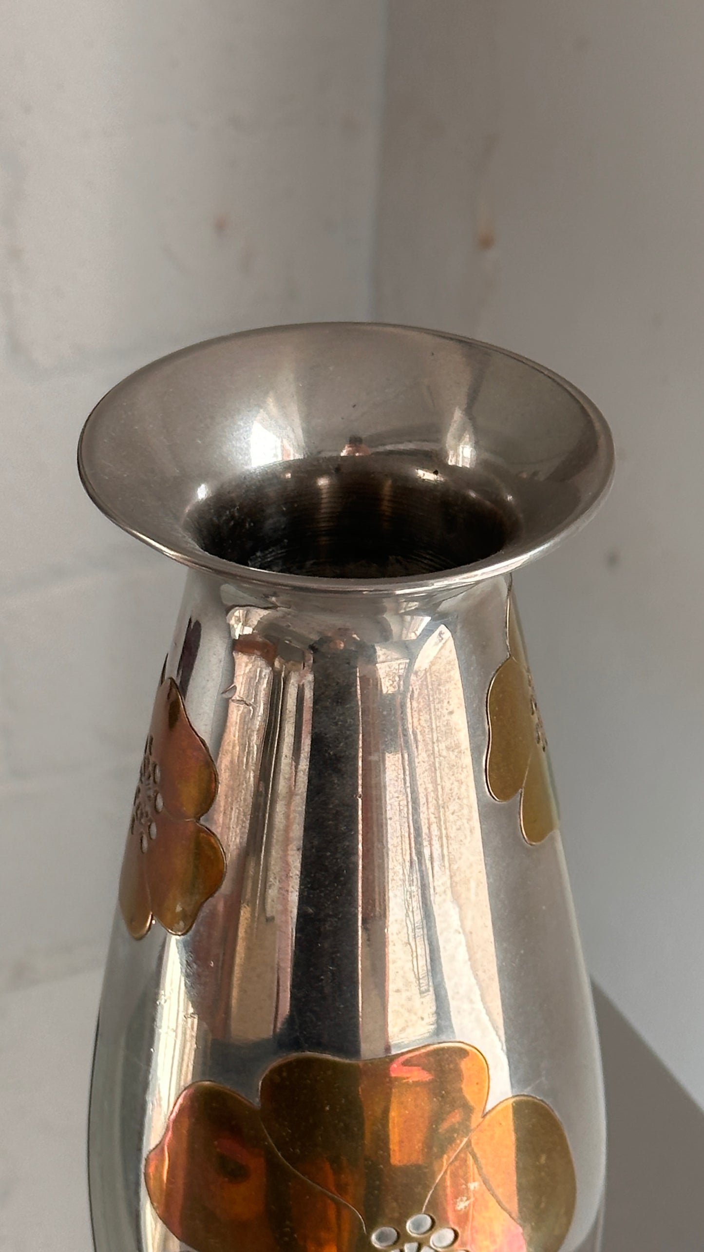 Decorative Steel Vase with Floral Details