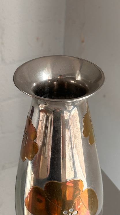 Decorative Steel Vase with Floral Details