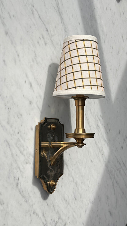 Pair of Thomas O'Brian Mirrored Wall Sconces with Custom Shades