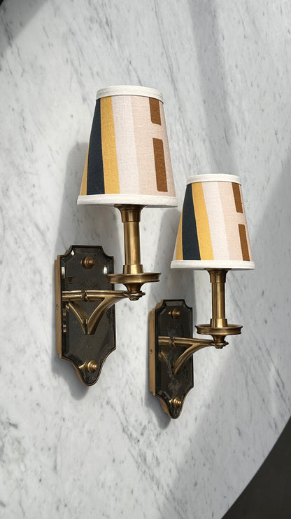 Pair of Thomas O'Brian Mirrored Wall Sconces with Custom Shades