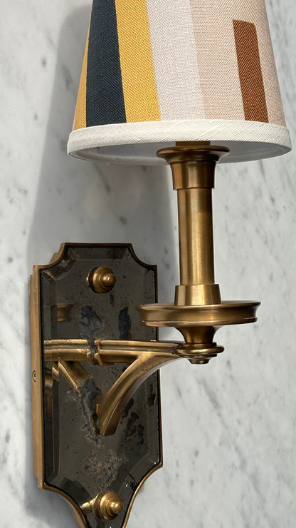 Pair of Thomas O'Brian Mirrored Wall Sconces with Custom Shades