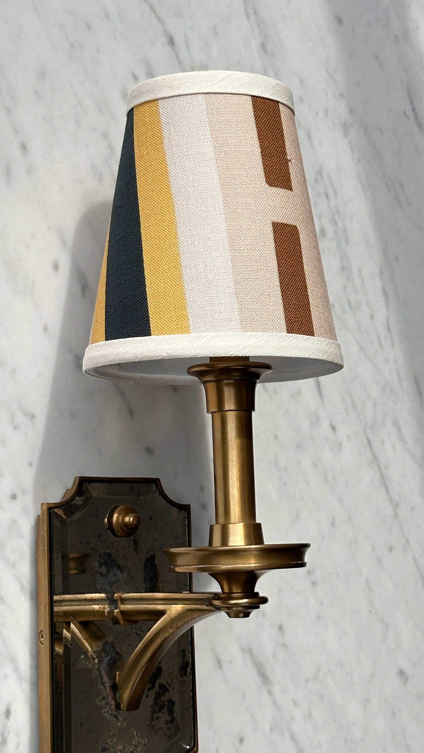 Pair of Thomas O'Brian Mirrored Wall Sconces with Custom Shades