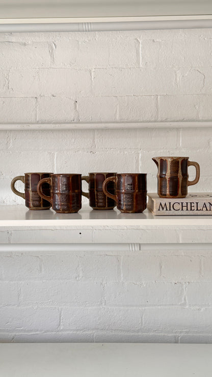 Set of Japanese Mugs with Matching Creamer