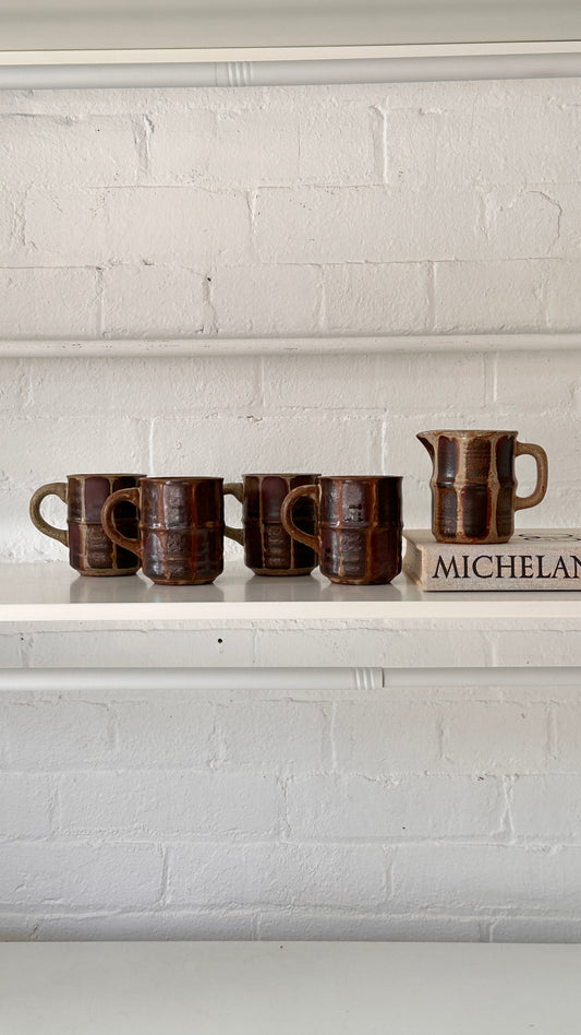 Set of Japanese Mugs with Matching Creamer