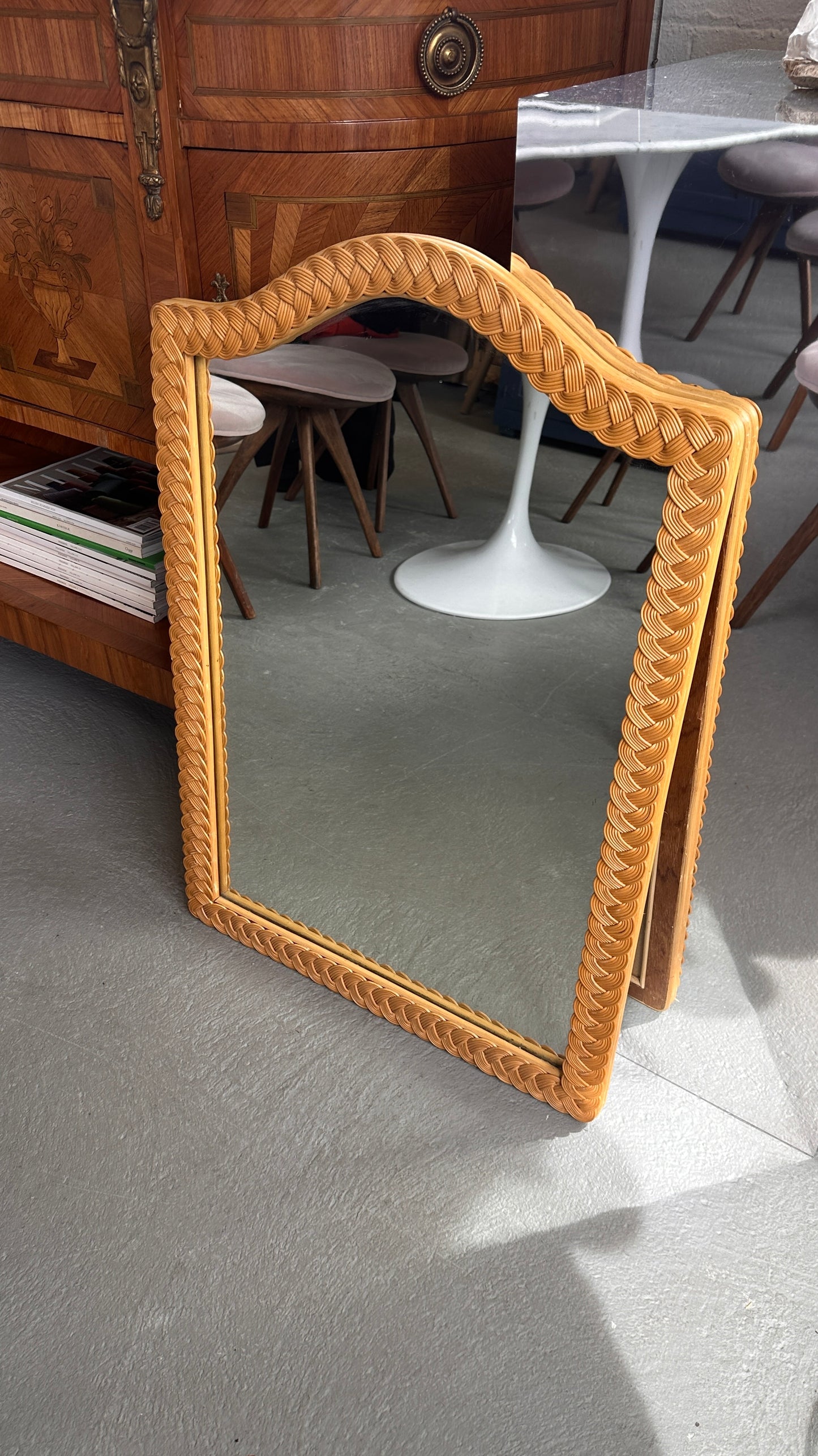 Vintage Braided Rattan Mirror