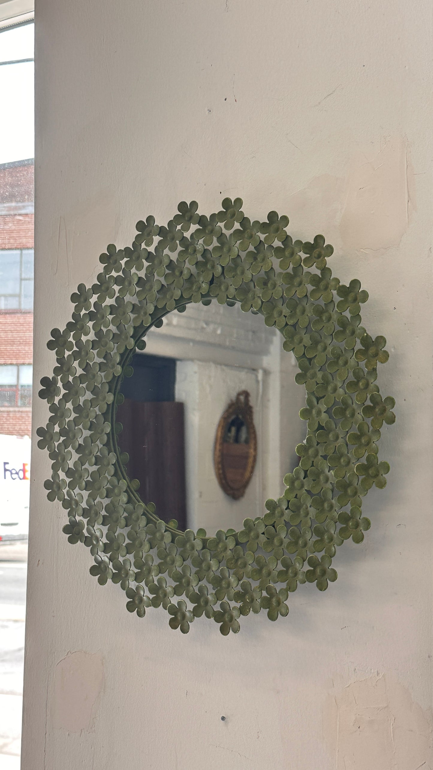 Green Metal Floral Mirror